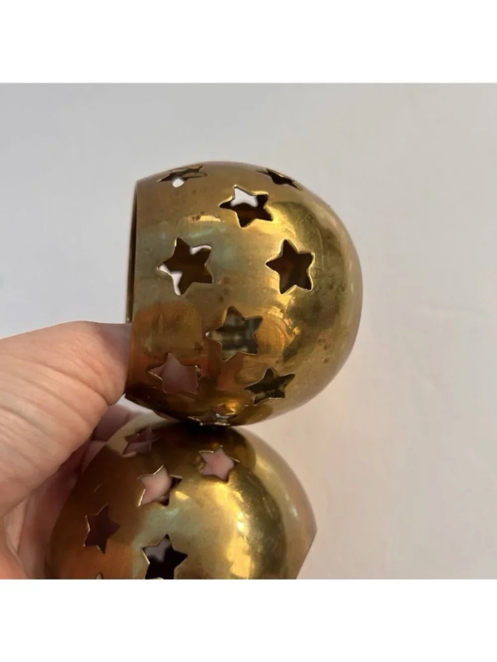 Vintage Set of 2 Brass Celestial Star Cutout Candleholders Goldtone Votive India